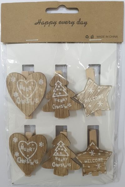 Деревянные новогодние прищепки ПіонеR 5x4 см 6 шт. 91921-PN 