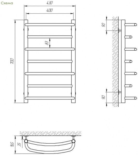 Полотенцесушитель водяной Evro-Termo ПИАННО П7 450 х 700 б/в1