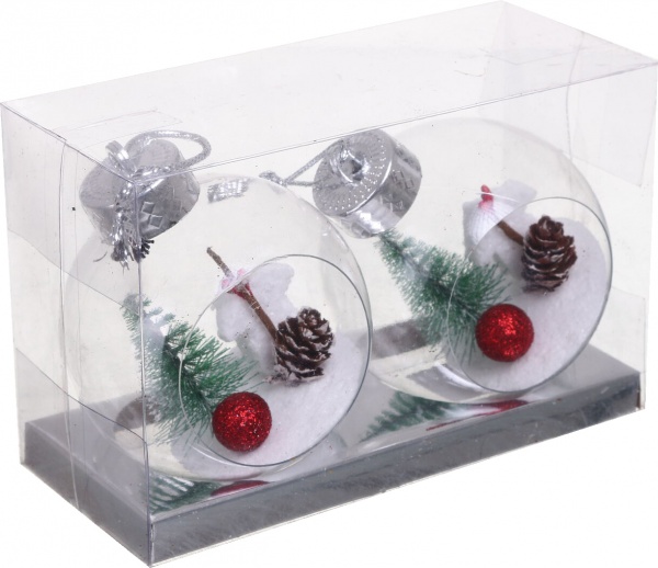 Декоративна підвіска куль із декором 8 см 2 шт. прозорий NY21126