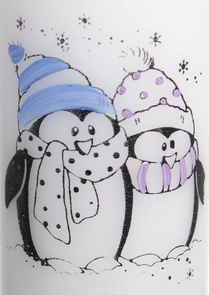 Свеча Цилиндр трафаретная Пингвины 50x110 Pako-If