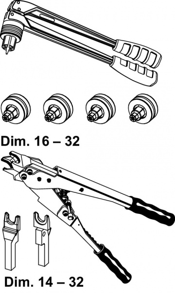 Інструмент для обтиску TECE (калібрувальний + затискний) 14-32 мм 