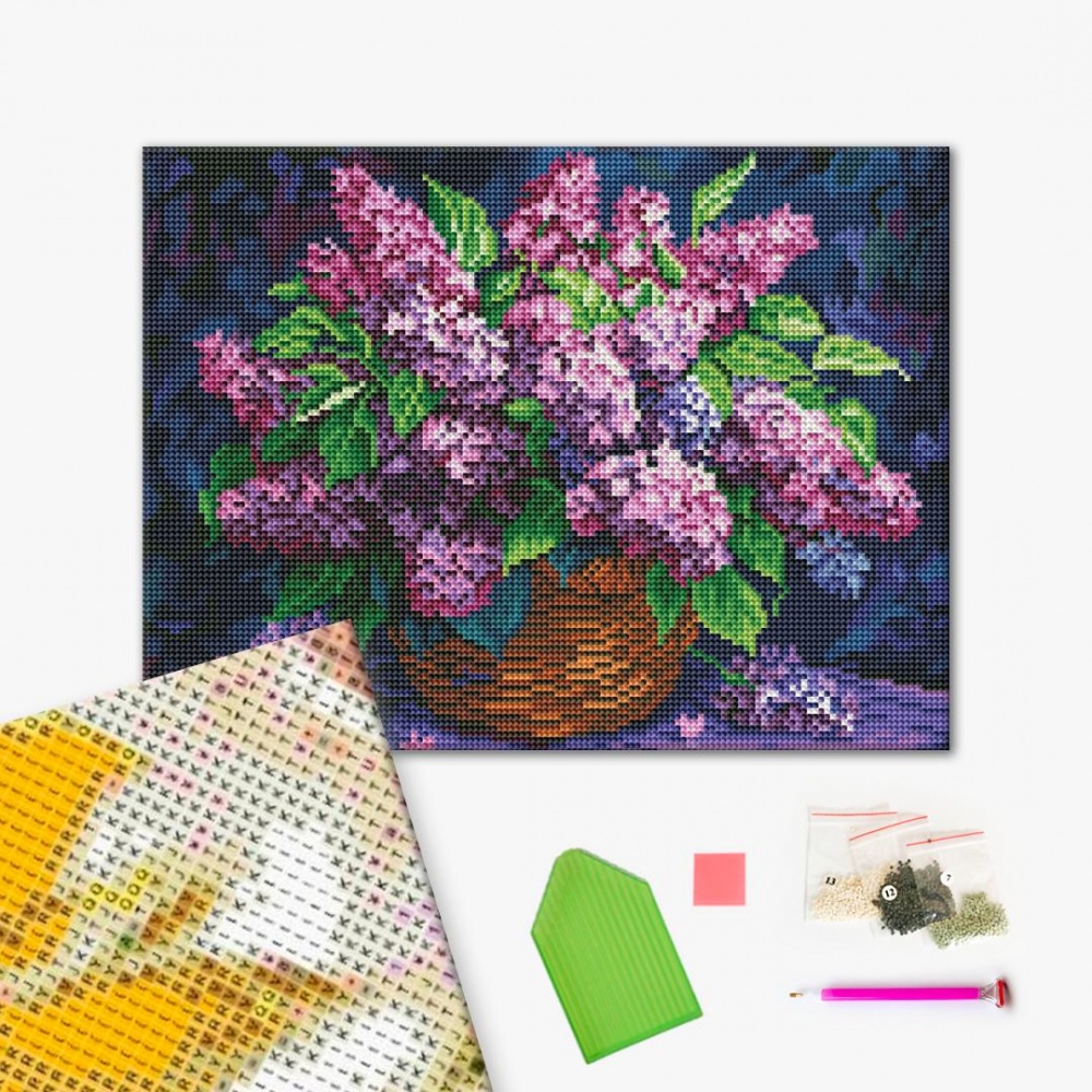 Алмазна мозаїка Букет бузку 30х40 см Brushme