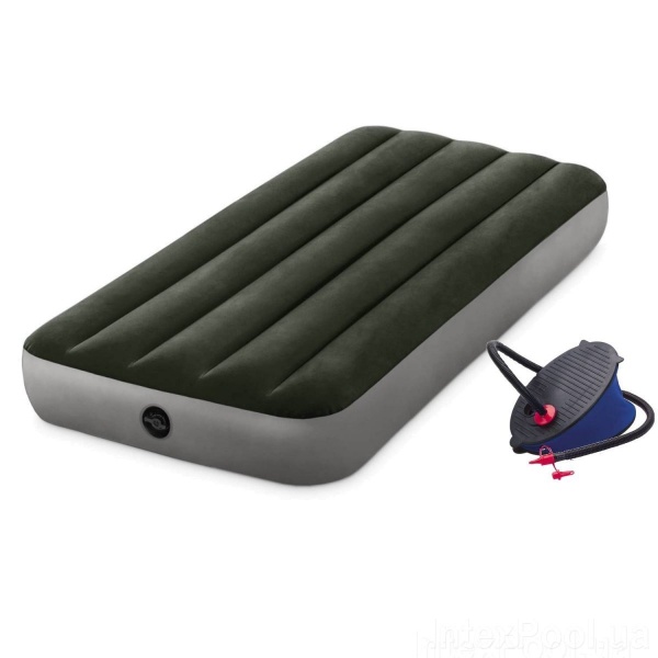 Ліжко надувне Intex 64760 191х76 см зелено-сірий