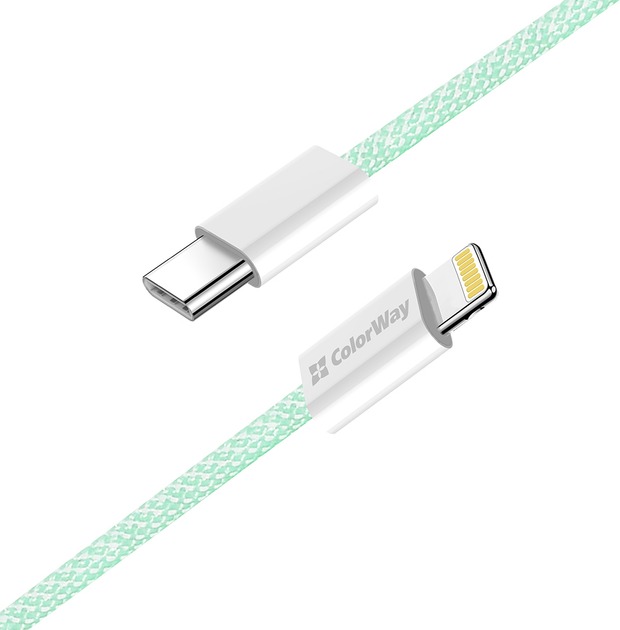 Кабель ColorWay Type-C - Apple Lightning (braided cotton) (PD Fast Charging 27W) 1 м зелений (CW-CBPDCL061-G)