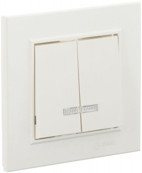 Выключатель двухклавишный Makel Karea с подсветкой 10 А 220В слоновая кость