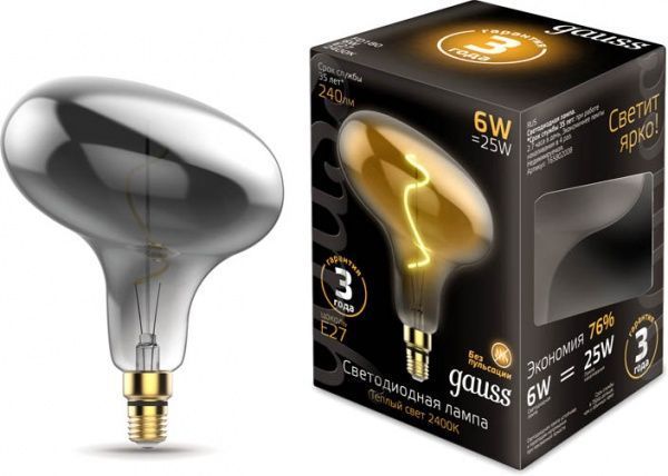 Лампа світлодіодна Gauss Vintage FL Gray FD180 6 Вт E27 2400 К 220 В прозора 