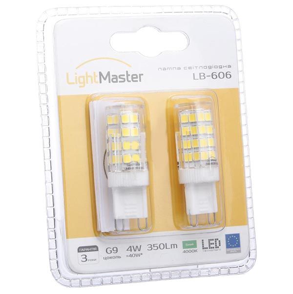 Лампа світлодіодна LightMaster 2 шт./уп. LB-606 220 В 4 Вт G9 прозора 4000 K