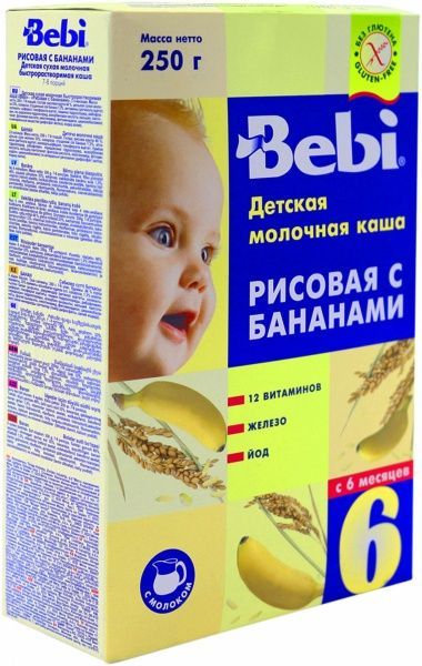 Каша молочна Bebi від 6 місяців рисова з бананом 3838600217712 250 г 