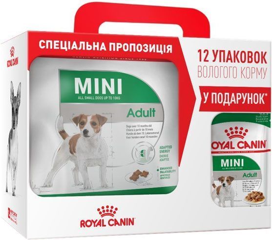 Корм Royal Canin для собак MINI ADULT (Міні Едалт), 4 кг + 12 паучів вологого корму MINI ADULT 85 г