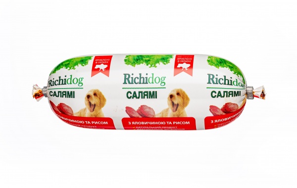 Корм вологий Для молодих та дорослих собак для усіх порід Richi Dog салямі з яловичиной та рисом