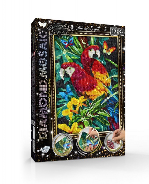 Набір для творчості Danko Toys Діамантовий живопис DIAMOND MOSAIC А4 с.2 №9 Папуги DM-03-09
