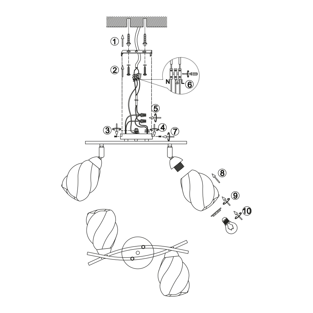 Люстра Miorro Ideale металл/стекло 2x40 Вт E27 хром 51-311-057
