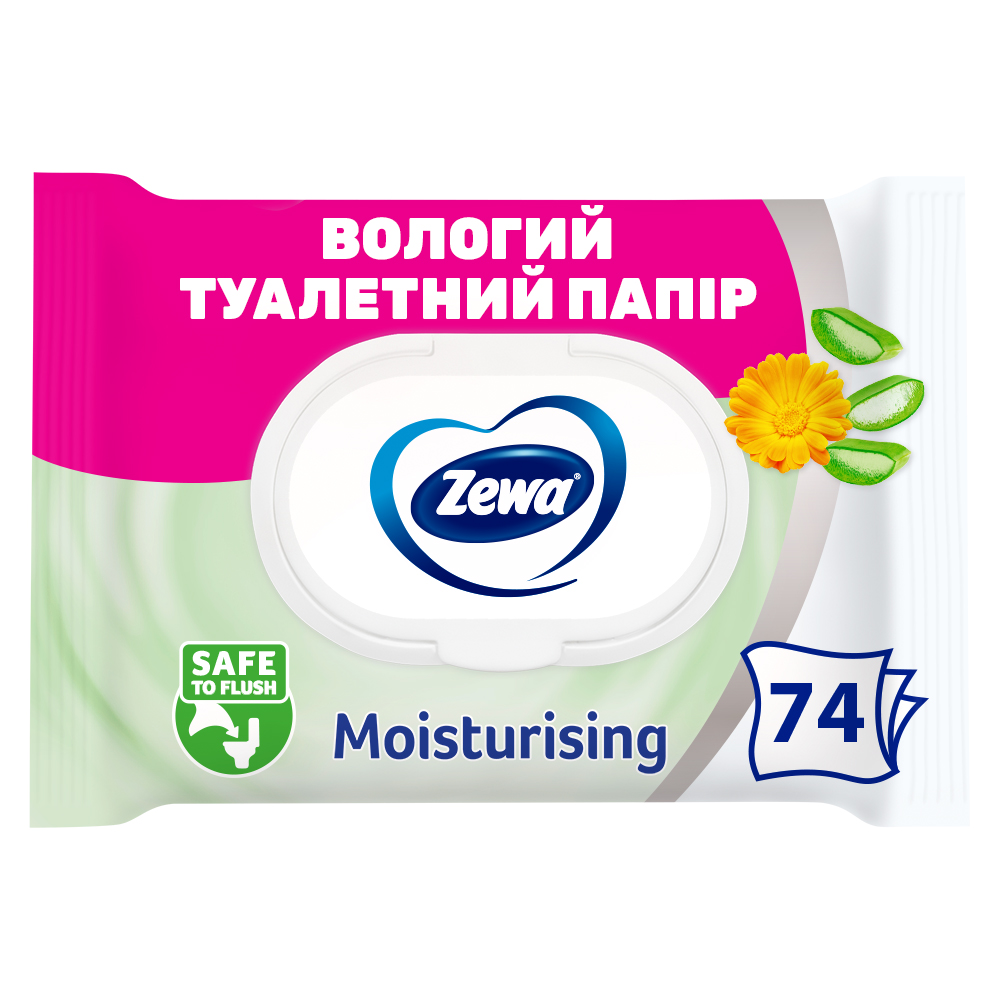 Вологий туалетний папір Zewa Moisturizing одношаровий 74 шт. — фото 1