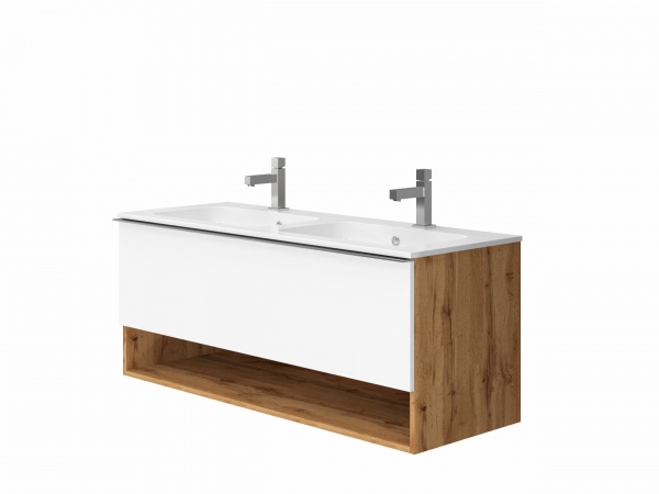 Тумба підвісна ЮВЕНТА Domus - 120 дуб натуральний з умивальником «Della-1200»