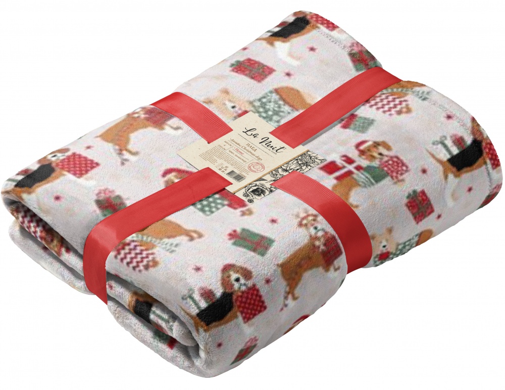 Плед флисовый Christmas Dogs 200x220 см бежевый с красным La Nuit