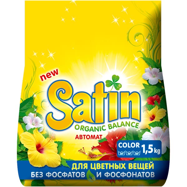 Пральний порошок для машинного прання Satin Organic Balance Color 1,5 кг