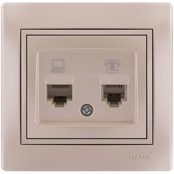 Розетка компьютерная + телефонная двойная Lezard Mira белый