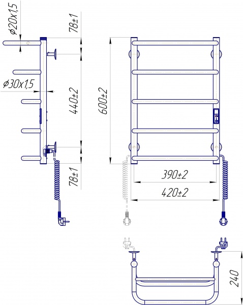 Рушникосушарка електрична Mario Рушникосушка Епіка-1 600х422 електр. з таймером-регулятором К чорний мат