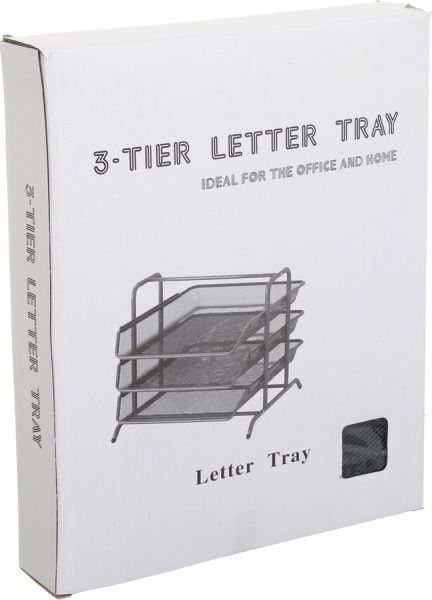 Лоток для бумаг горизонтальный тройной черный металлический 35х29.5х26 см