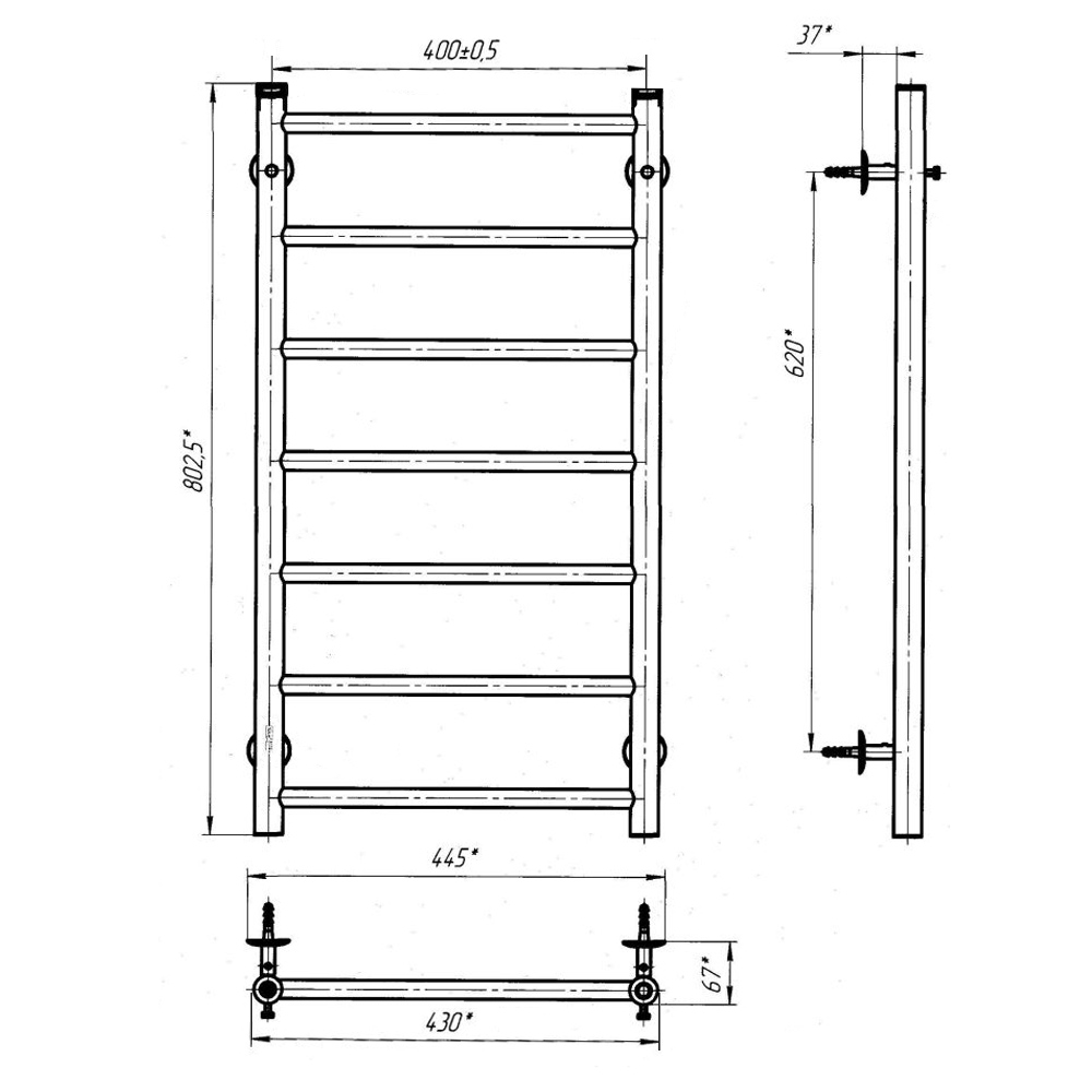 Полотенцесушитель водяной Evro-Termo Лайн П7 400х800