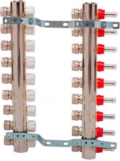 Колекторна група Luxor з витратомірами та термоклапанами М30х1,5 9 виходів з євроконусом 16х2 Luxor