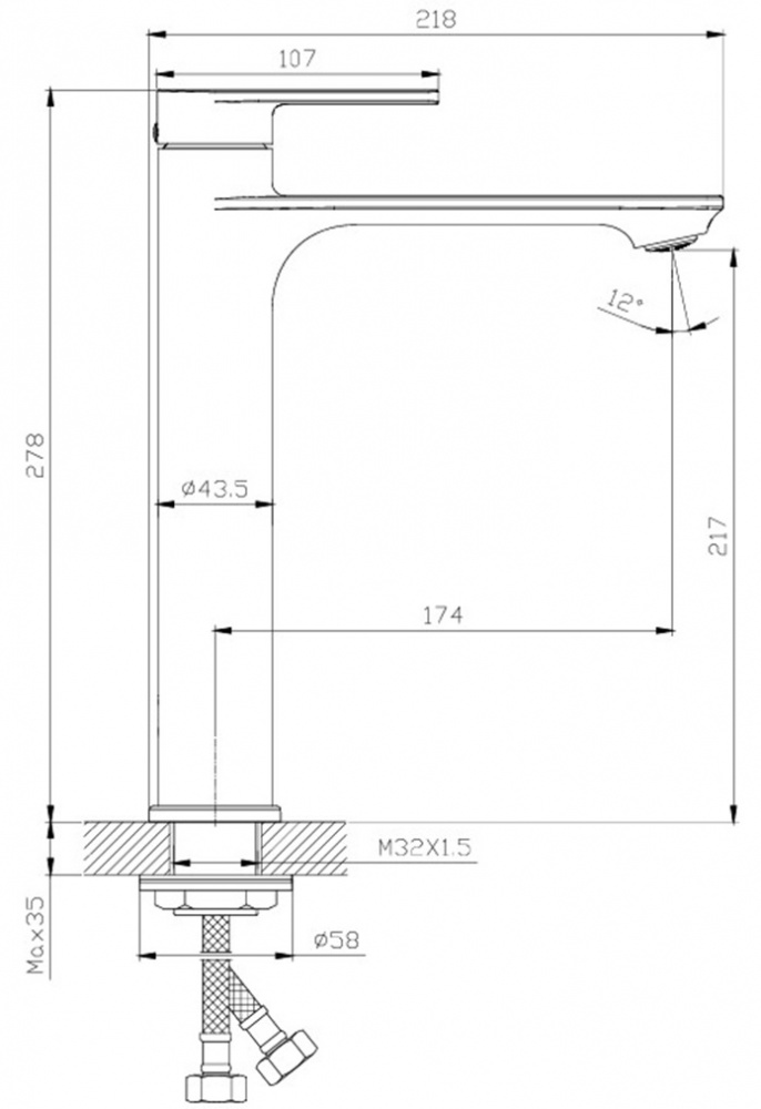 Смеситель для умывальника Lofn высокий хром