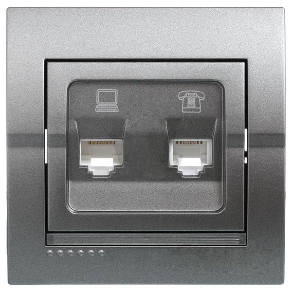 Розетка компьютерная + телефонная двойная Lezard Deriy темно-серый металлик 702-2929-143