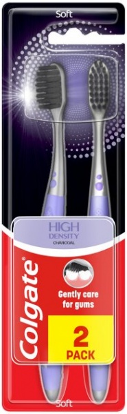 Зубная щетка Colgate High Density черный уголь 1+1 средней жесткости