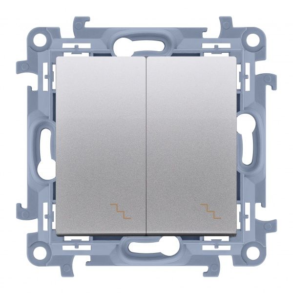 Перемикач прохідний двоклавішний Simon 10 без підсвітки 10 А 250В сріблястий CW6/2.01/43