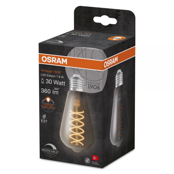 Лампа светодиодная Osram Vintage FIL Edisson 818 SM dim 7,8 Вт прозрачная E27 220 В 1800 К 
