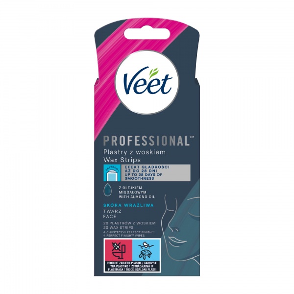 Воскові смужки Veet Professional для чутливої шкіри обличчя 20 шт./уп.