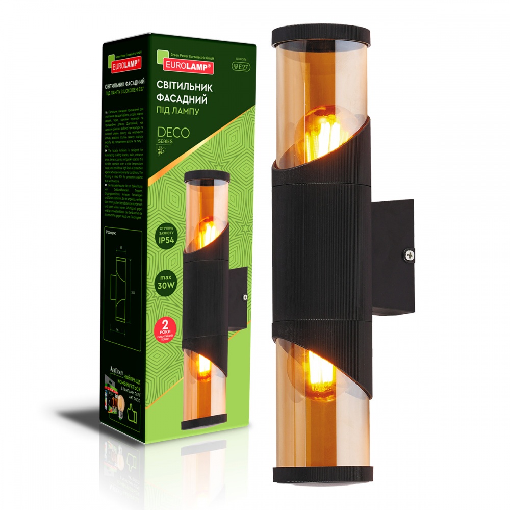 Світильник настінний Eurolamp DECO garden E27 IP54 чорний BRA-2xE27(DECO)S