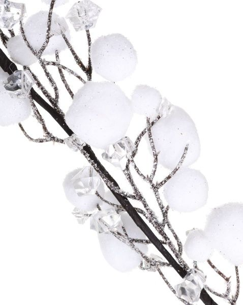 Декорация новогодняя Гирлянда с белыми снежками и кристалами 140 см EPI-15A7376