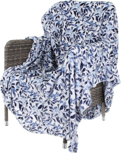 Плед Flannel Leaves 160x200 см синій із білим La Nuit 