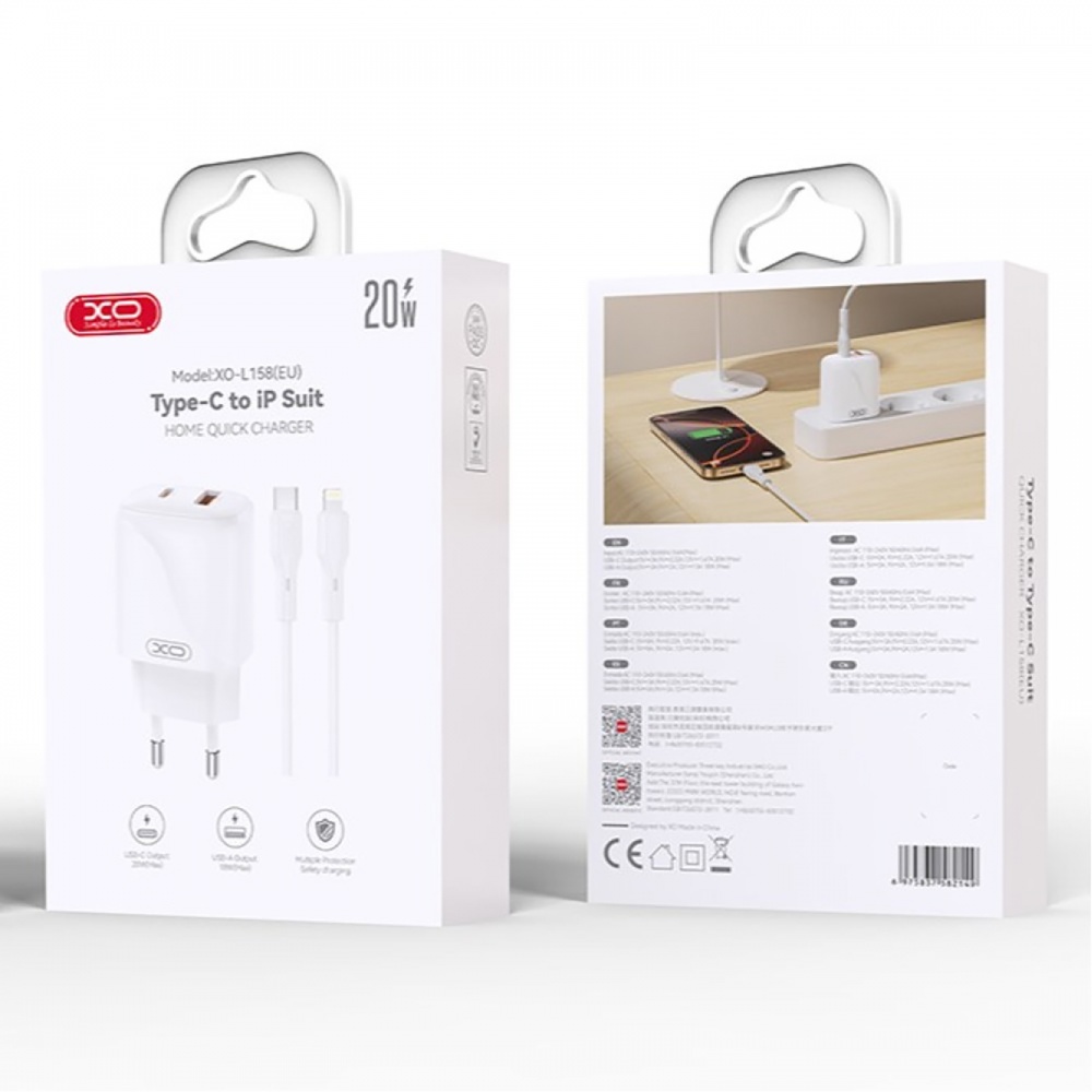Сетевое зарядное устройство Xo L158 PD20W, QC18W USB-A, USB-C