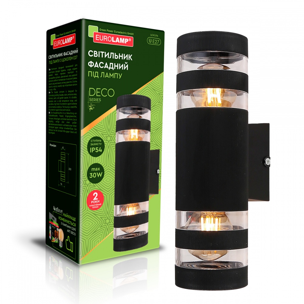 Світильник настінний Eurolamp DECO garden E27 IP54 чорний BRA-2xE27(DECO)L