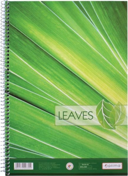 Блокнот Рисунки природы – Листья А4 в клетку 80 листов спираль Optima