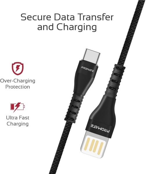 Кабель Promate USB Type-C – USB 1,2 м чорний (vigoray-c.black) 