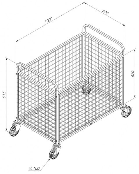 Візок для пральні 1000x600x915 мм сталь