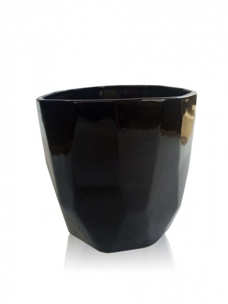 Кашпо керамічне 17х17х16 cм фігурний 1,5 л чорний матовий (205-16) 