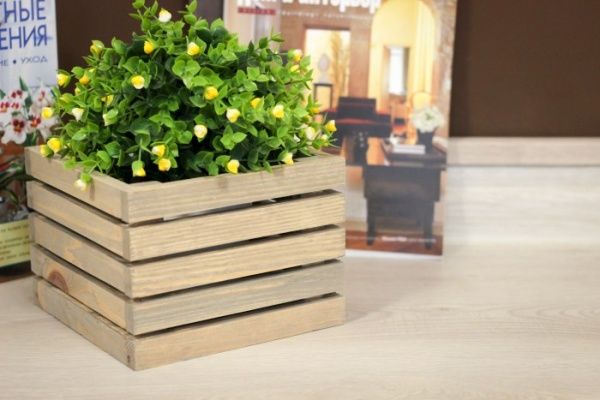 Кашпо деревянное Korobyaky 042 Харлинген мини 20х20х15 квадратный дерево выбеленное 