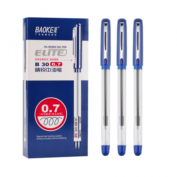 Ручка масляна Baoke 0.7 мм із грипом синя Elite (B30-blue) 