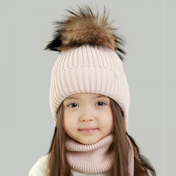 Шапка для девочек Elf-kids Ясмин р.48 пудровый 