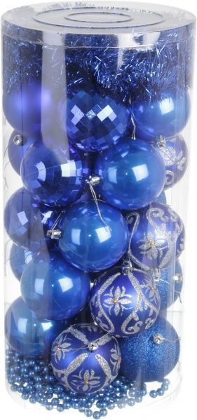 Набір ялинкових куль і декорацій намисто, мішура та кулі сині d80 мм 25 шт./уп. 