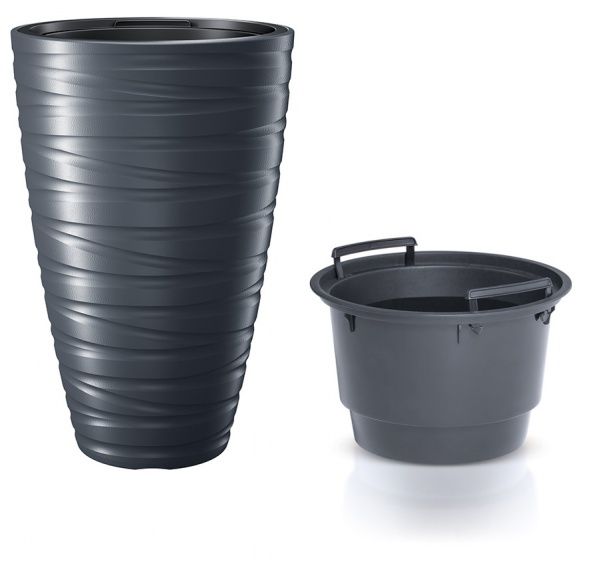 Горшок для цветов Prosperplast Горшок для цветов MAZE 375х579мм круглый с вкладышем, антрацит круглый антрацит 