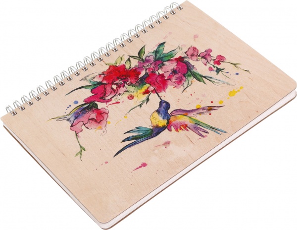 Блокнот эко деревянный А5 Колибри в точку на пружине 120 стр. KIRI Sketch