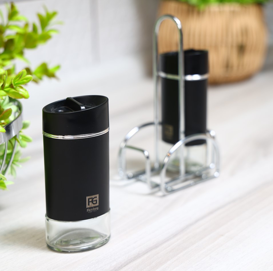 Набор для соли и перца Flamberg Premium на подставке Silver shine 115 мл