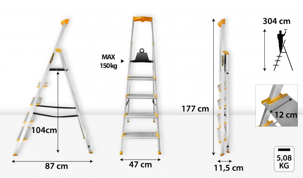 Лестница-стремянка Drabest PRO MAX 5 (DR-AL-D5-MAX) с органайзером