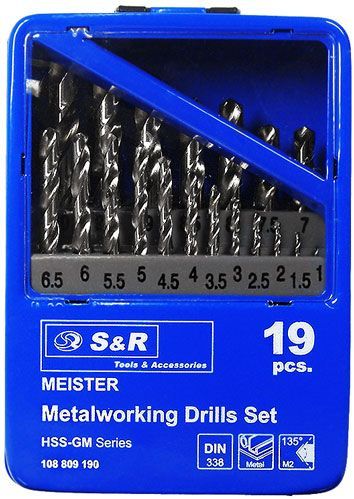 Набор сверл по металлу S&R Meister HSS 1,0-10,0 мм 19 шт. 108809190