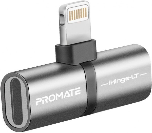 Перехідник Promate iHinge-LT 2 в 1 Lightning to Lightning Audiо & Sync/Charge Black сірий (ihinge-lt.grey) 